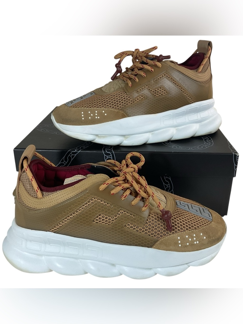 Versace Chain Reaction Sneakers Men’s EU 43 US 10 Indian Tan Mesh Chunky Sole